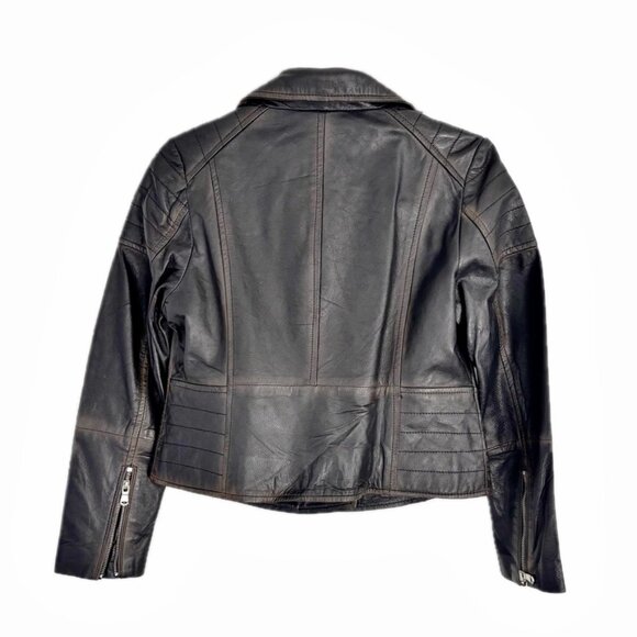 Bod & Christensen Genuine Leather Moto Jacket Zippers Classic Distressed Wm Sz L - Picture 10 of 11